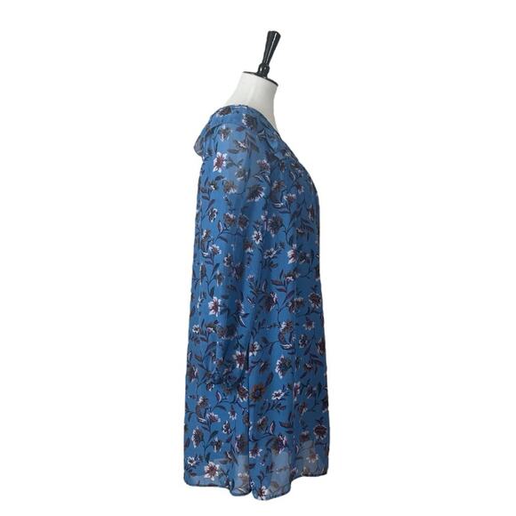 Time and Tru Shift Dress Long Sleeves Chiffon Blue Floral Women’s Size Medium M - Picture 3 of 13